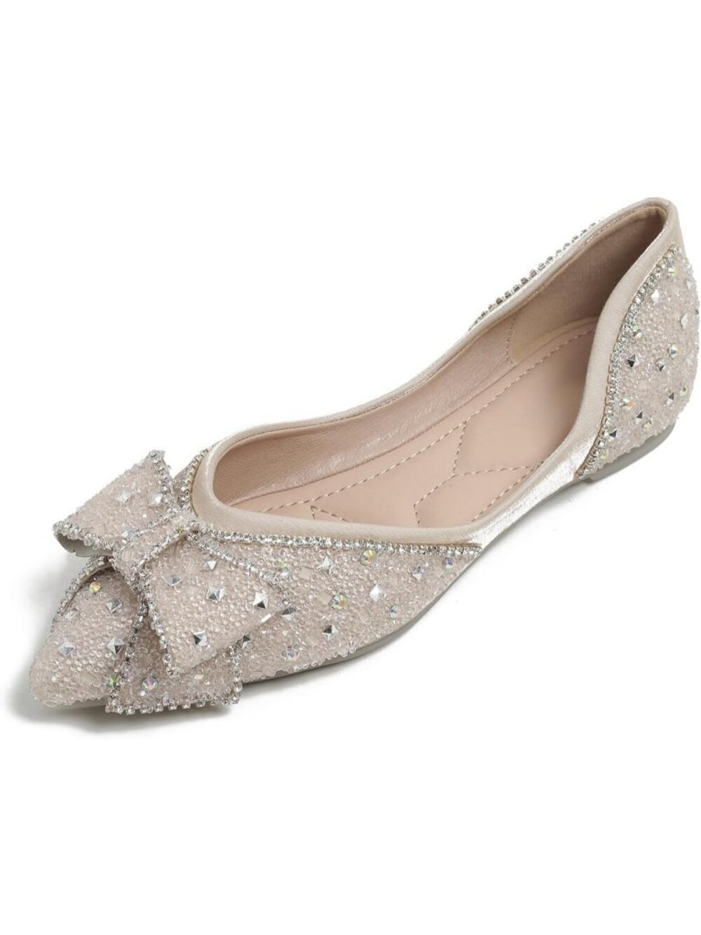 Women's Rhinestone Apricot Wedding Flats Comfort Pointed Toe Ballet Flat Shoes